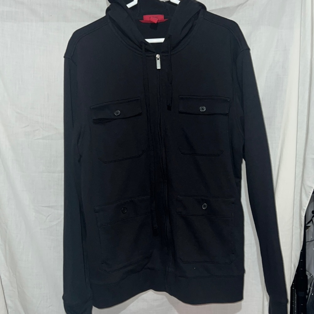mens alfani, size large hoodied shirt/ sweatshirt, pockets, black